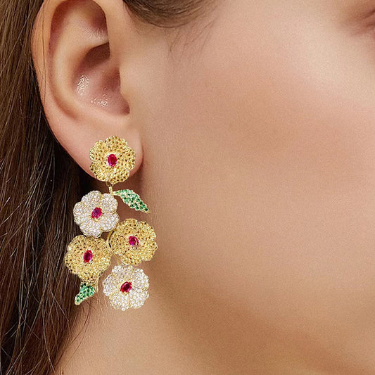 New Plant Flower Fashion Earrings Color Zirconium