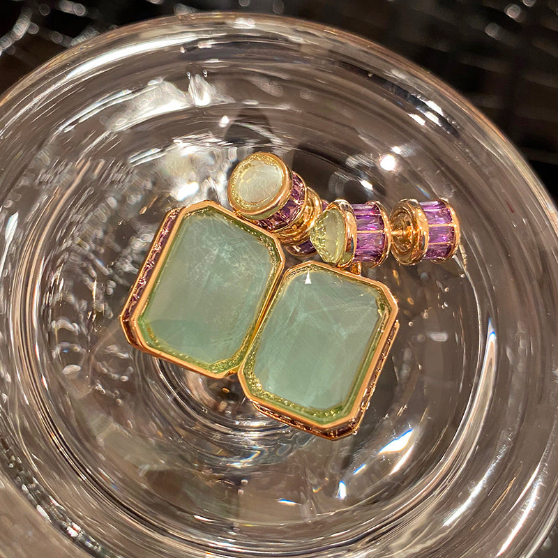 Simple Retro Light Green Jade Purple Diamond Earrings