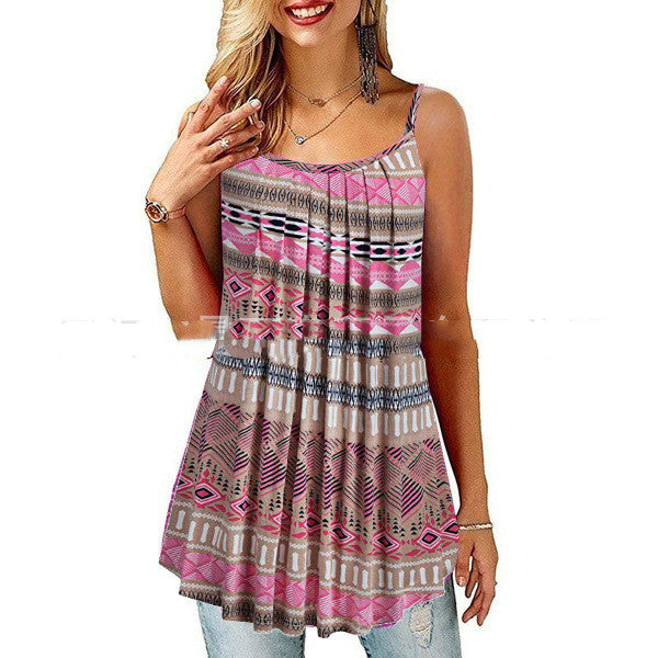 Women's Printed Pleated Wide Hem Loose Camisole