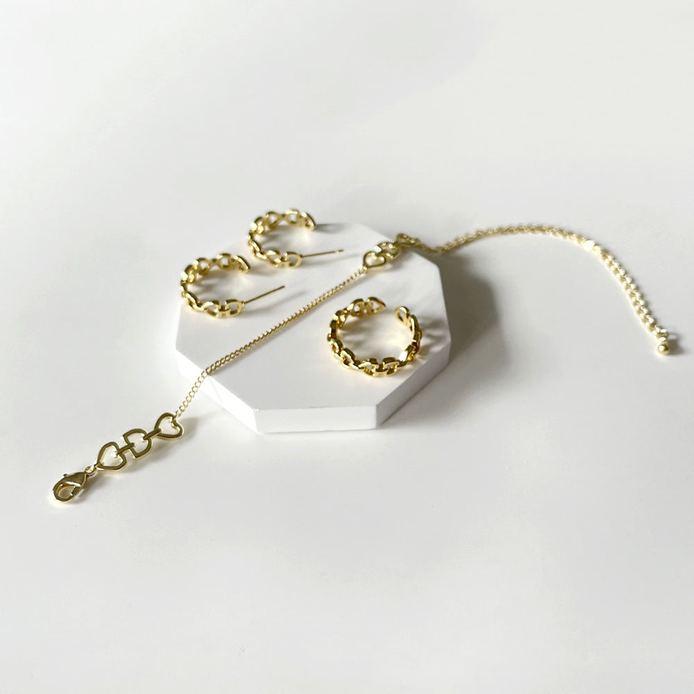 Minimalist Love Letter D Earrings Ring Bracelet