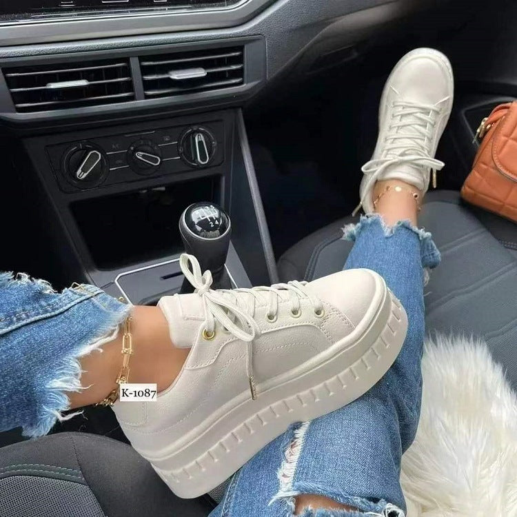 Chunky Heel Shoes Ankle Boots Lace-up Sneakers For Women