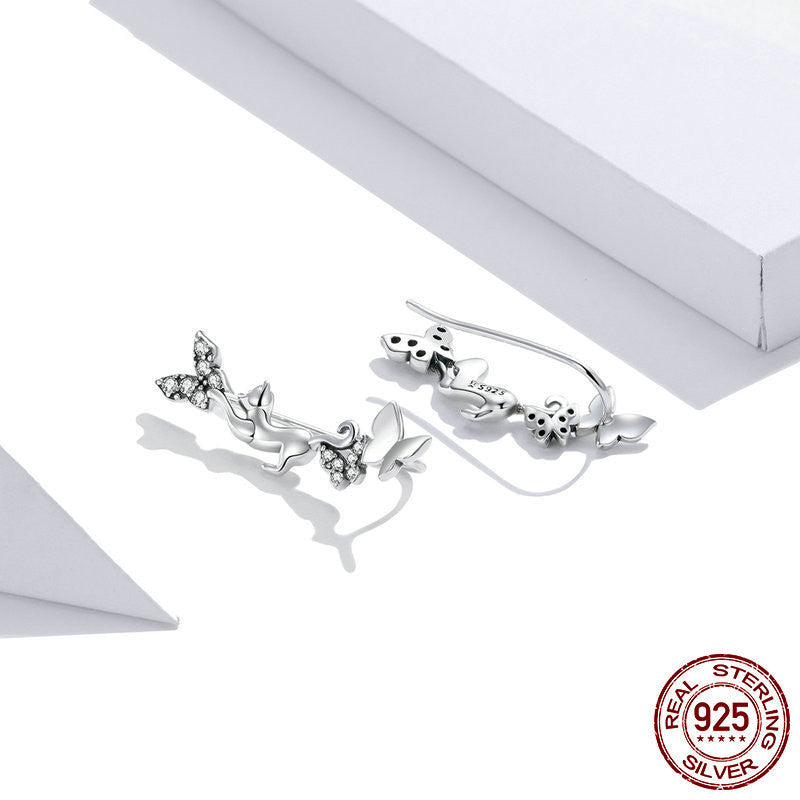 Women's Silver Cat Butterfly Zircon Earrings