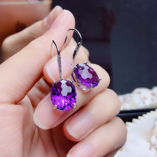 Women's Sterling Silver Inlaid Amethyst Earrings