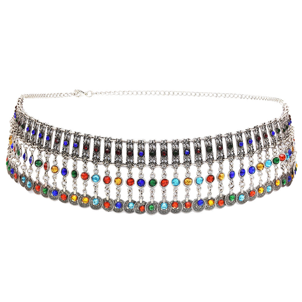 Metal Inlaid Colorful Rhinestone Body Chain