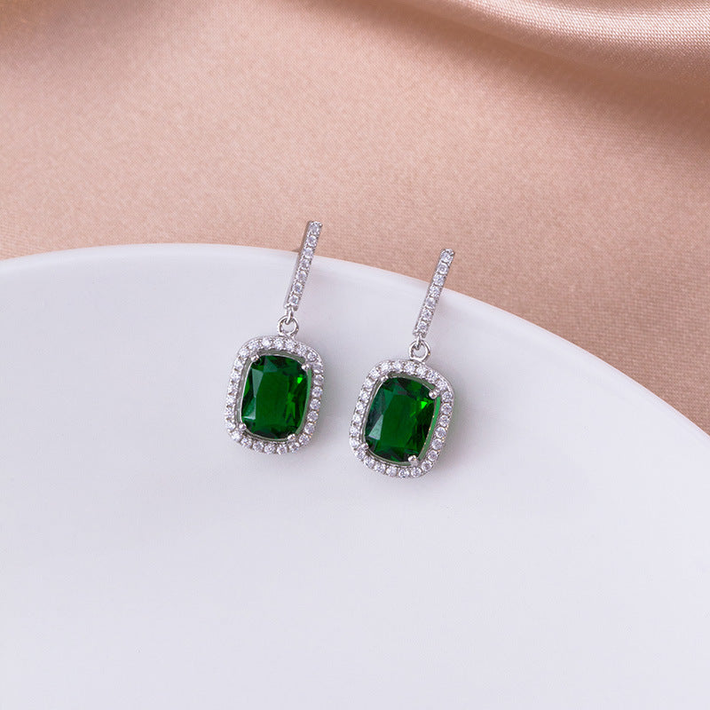 Sterling Silver Petite Emerald Earrings Female Net Red