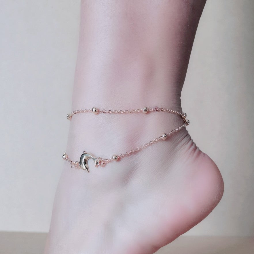 Silver Bead Anklet Fashion Double-layer Beach Footwear