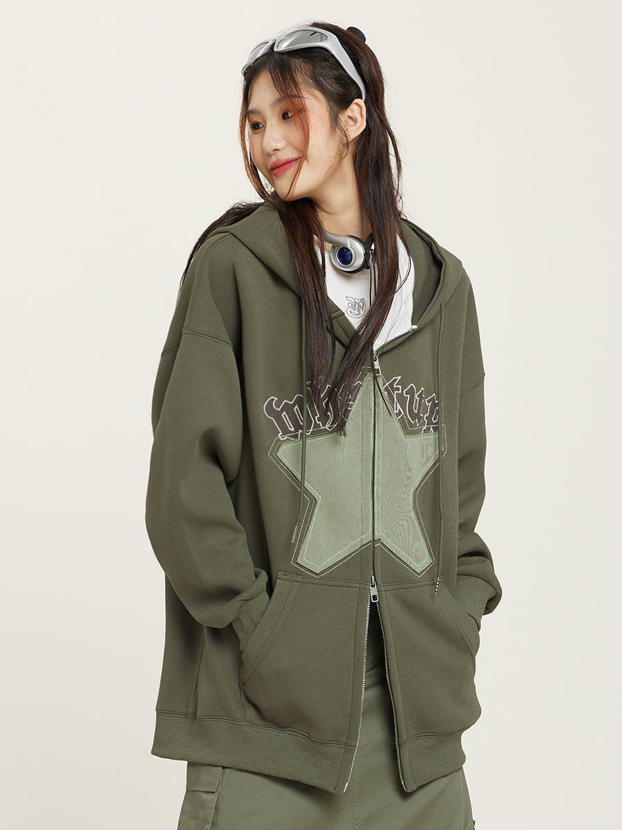 Star Embroidery Hoodie Women's Cardigan American Retro