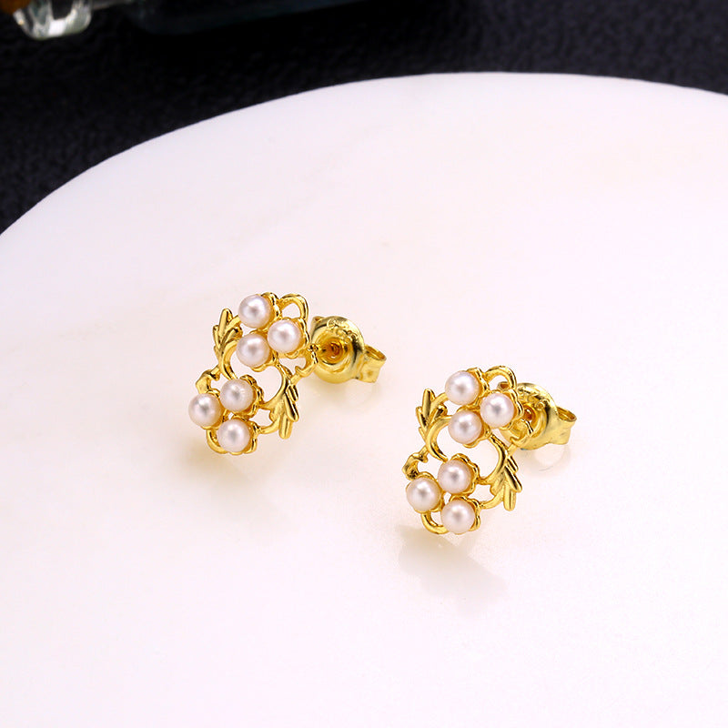 Women's Leaf Flower Pearl Earrings