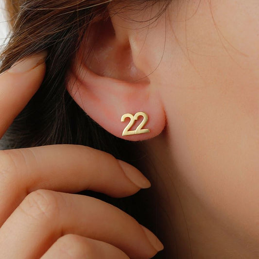 Women's Fashion Simple Stainless Steel Number Stud Earrings