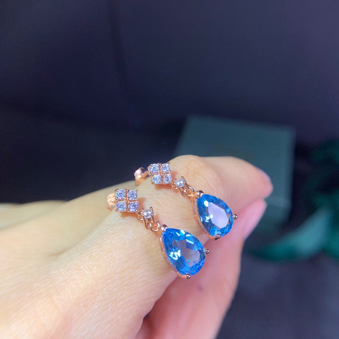 Natural Blue Topaz Female Earrings