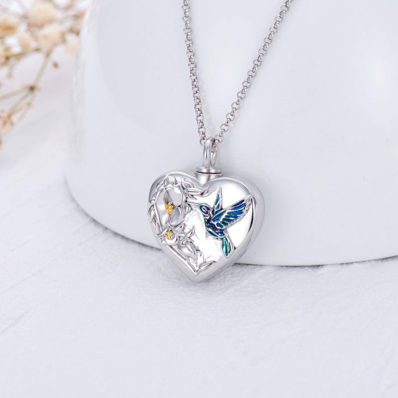 Hummingbird Flower Cremation Urn Necklace for Human Ashes 925 Sterling Silver Heart Keepsake Memorial Locket Holder Jewelry Gift
