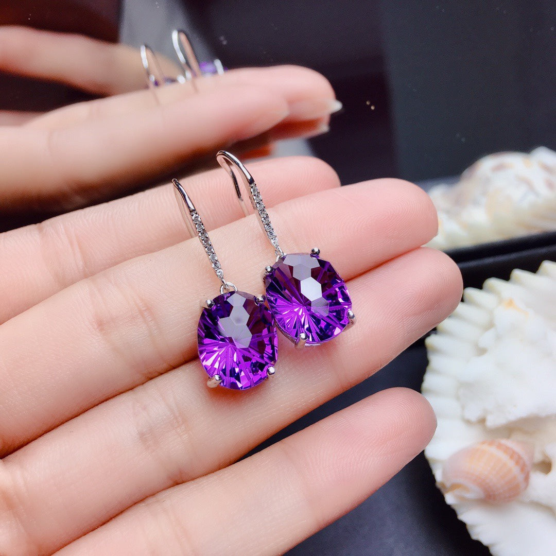 Women's Sterling Silver Inlaid Amethyst Earrings