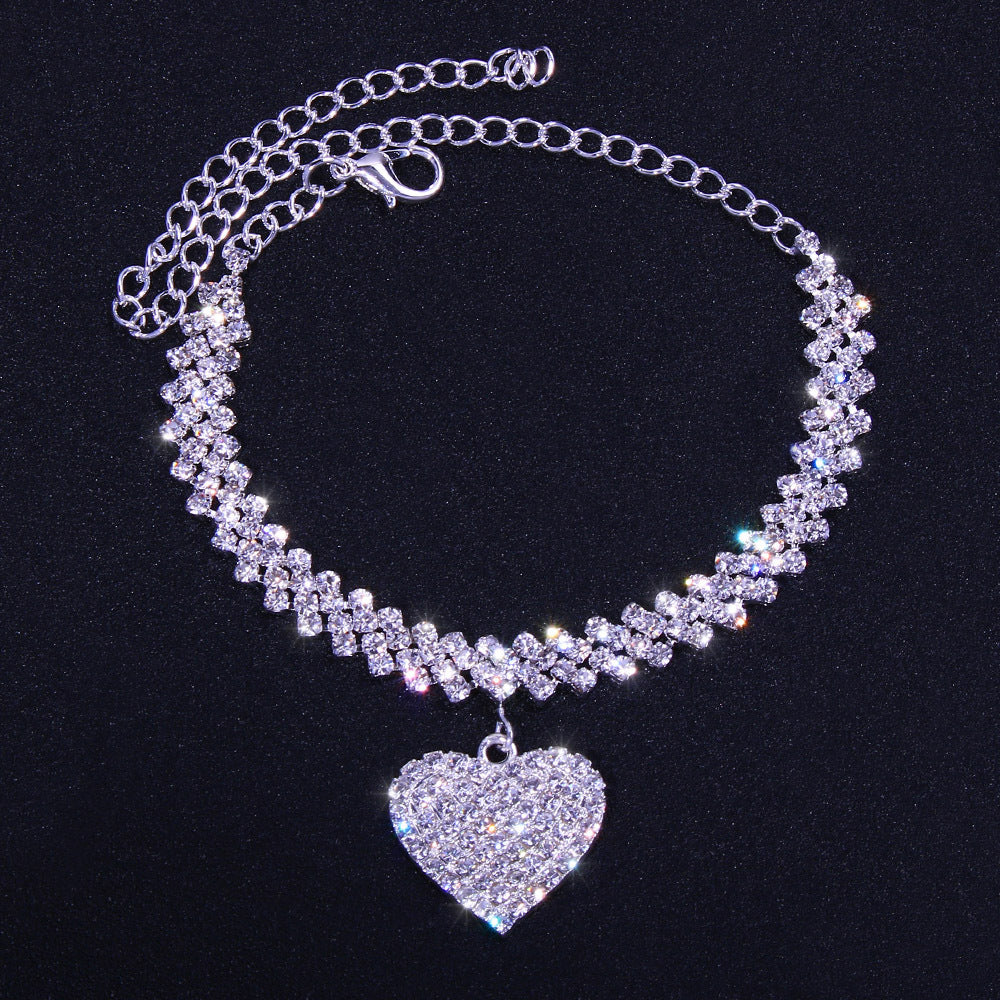 European And American  Rhinestone Love Anklet Women's Accessories