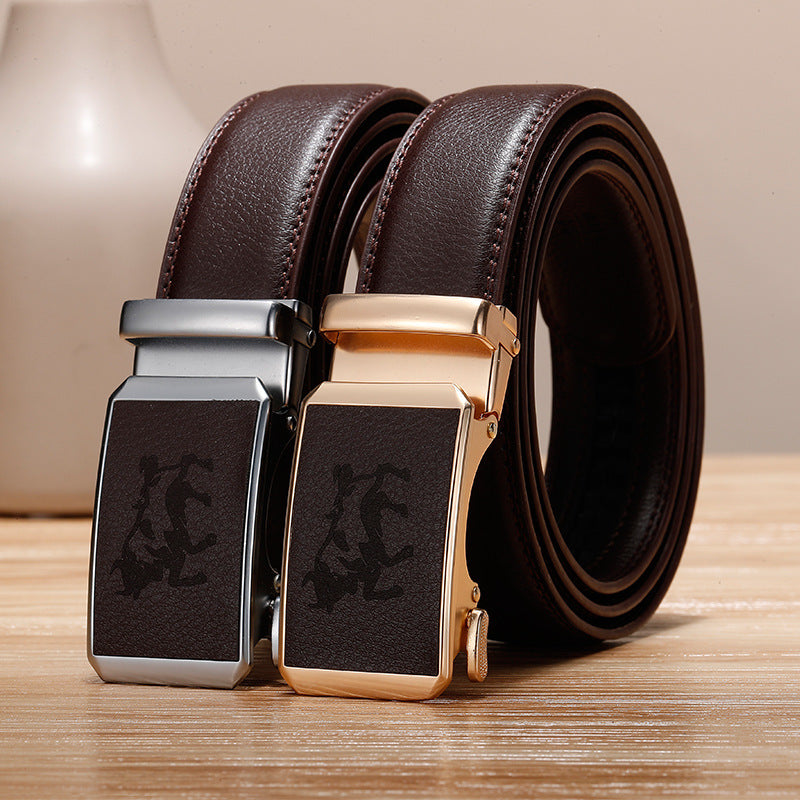 Genuine Leather Cowhide Belt With Automatic Buckle Belt