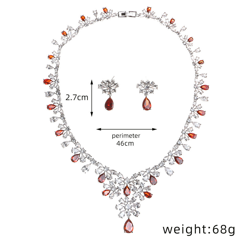 Fashion Simple Zircon Necklace Earrings Set