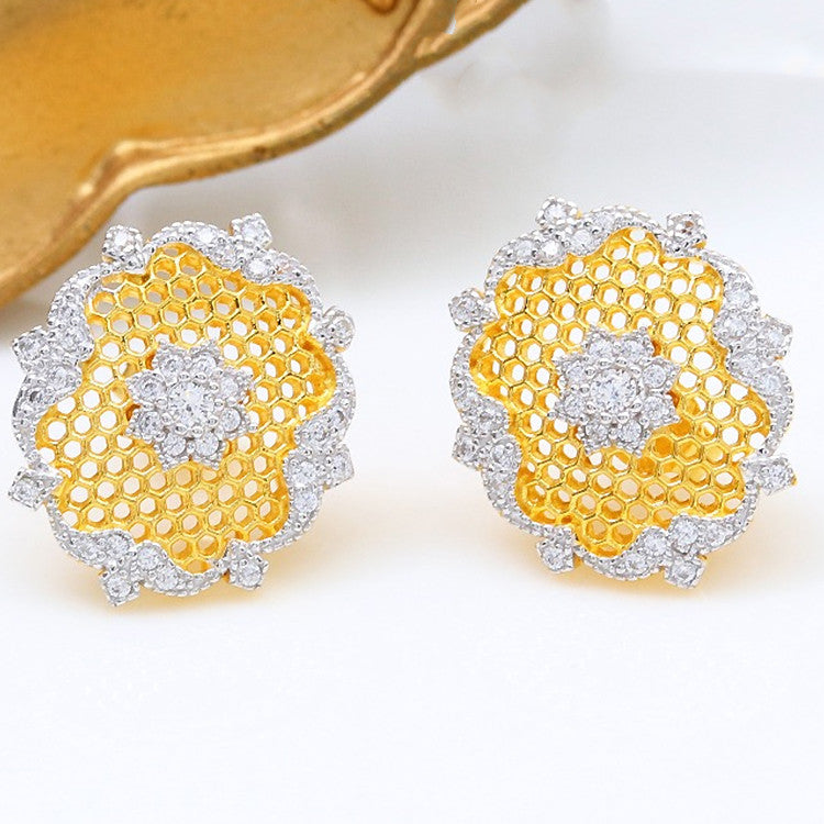 Light Luxury 925 Silver And Gold Honeycomb Snowflake Stud Earrings