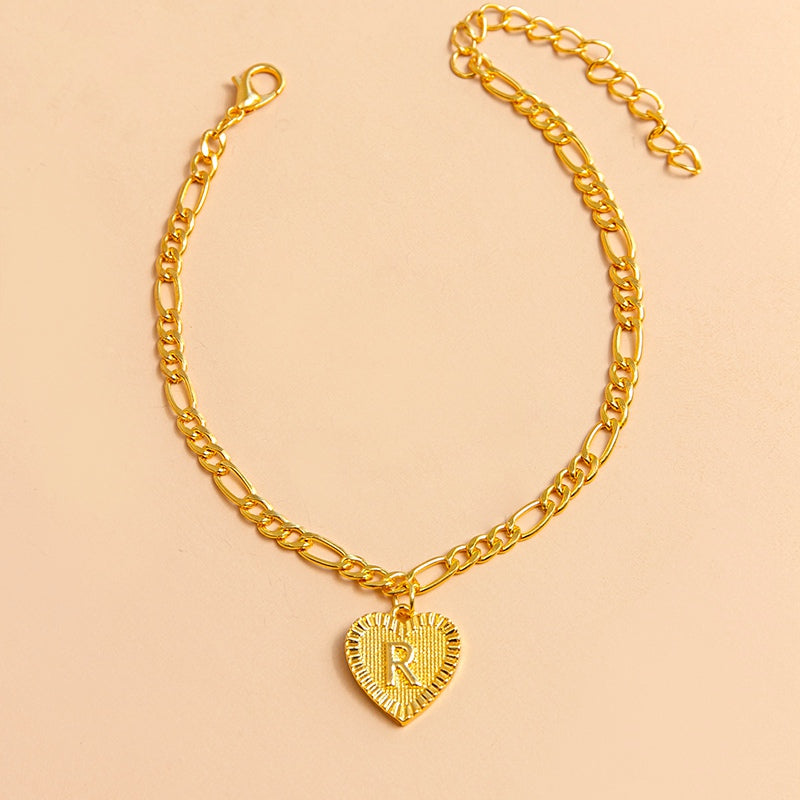 Initial Letter Anklet Gold Color Heart Pendant Foot Bracelets Women