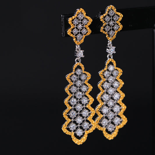 Gold Plated Micro Zirconia Lace Earrings In S925 Silver