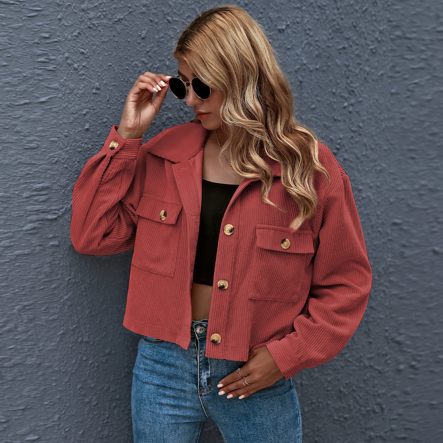 New European And American Fashion Corduroy Shirt Jackets In Stock Women's Clothing