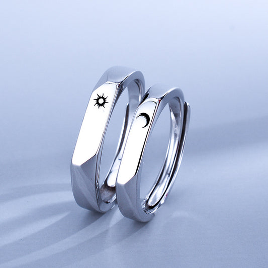 Simple Sterling Silver Light Luxury Male And Female Student Pair Rings