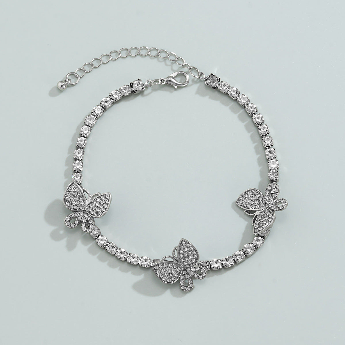 Color Butterfly Single Layer Anklet With Micro-inlaid Rhinestone Claw Chain