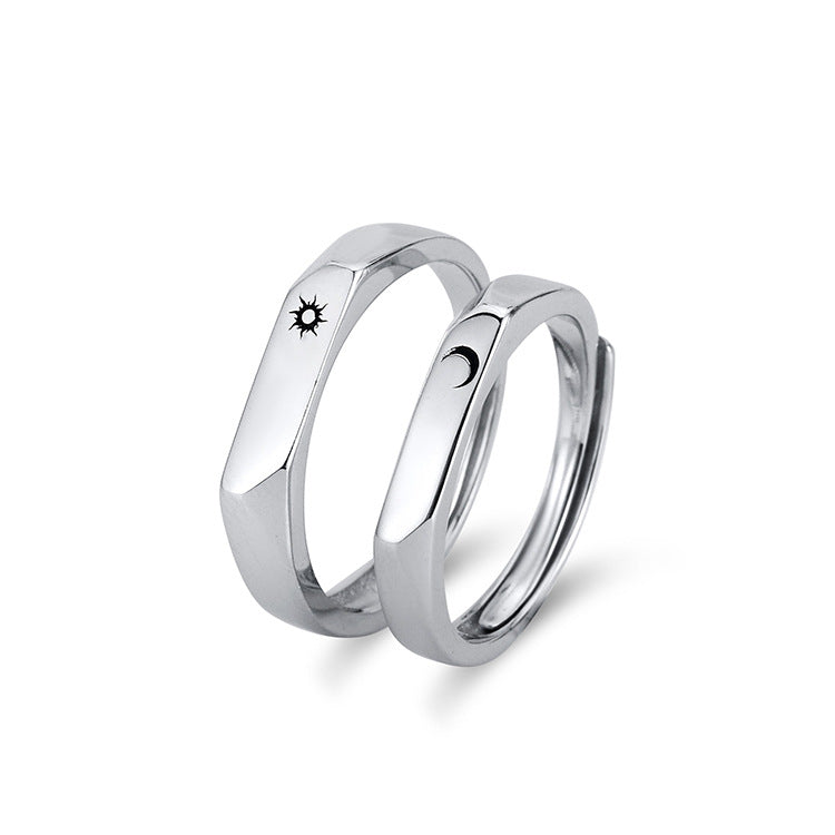 Simple Sterling Silver Light Luxury Male And Female Student Pair Rings