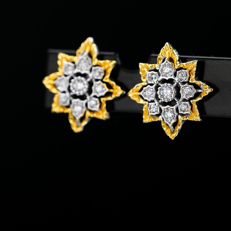 Vintage Sparkling Zircon Earrings S925 Silver Gold-plated