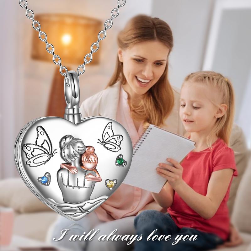 Mother Daughter Necklace sterling silver Love Heart Cremation Urn for Human Ashes Memory Pendant necklace Jewelry