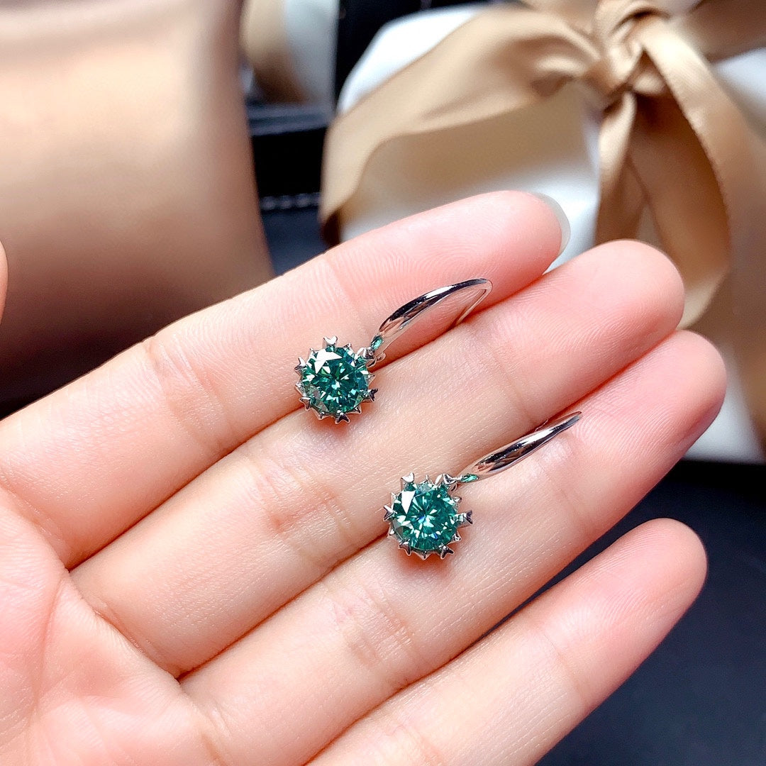 Blue Green Moissan Diamond Earrings Crystals Clean