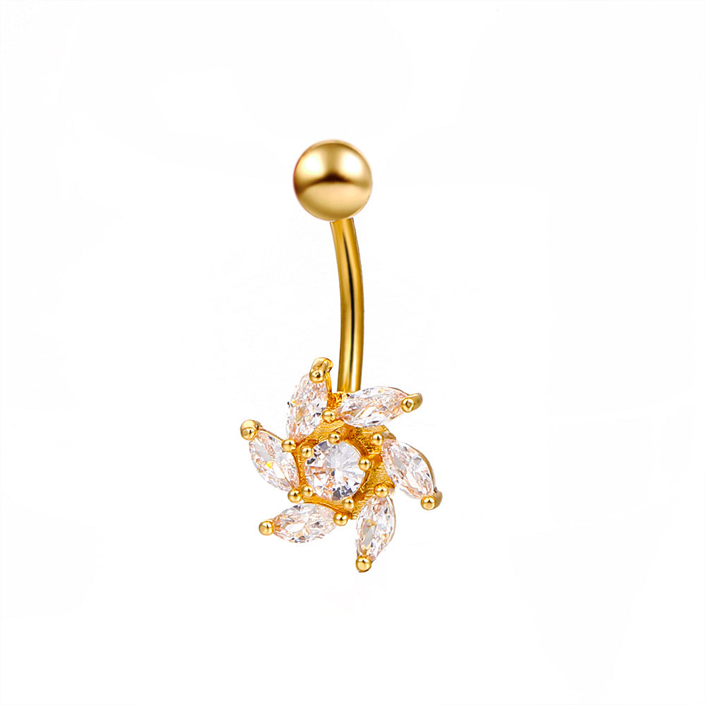 Diamond Flower Belly Button Nail African Navel Ring
