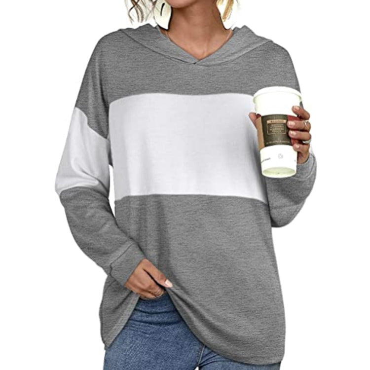 Style Hit Color Hooded Long-sleeved Casual Sweater Women