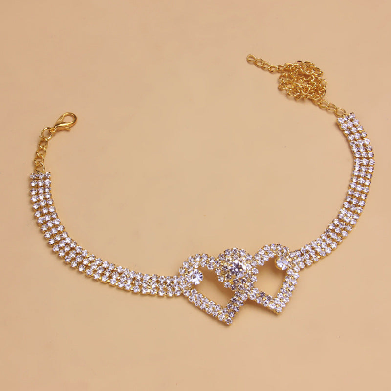 All-match Heart-shaped Rhinestone Anklet