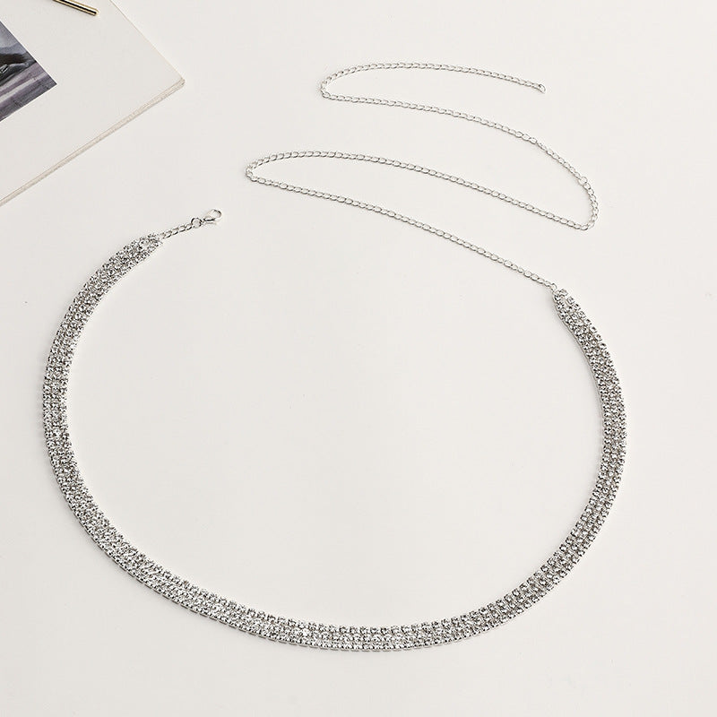 Full Diamond Ladies Fashion And Elegant Three-layer Flash Diamond Waist Chain