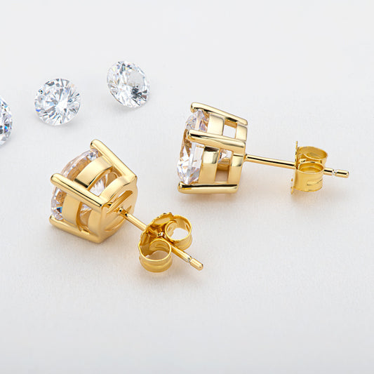 Stud Earrings 925 Sterling Silver 18 Gold Moissanite Stud Earrings