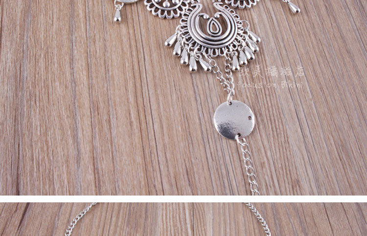 Retro Silver Ethnic Style Hollow Carved Beach Metal Tassel Chain Anklet