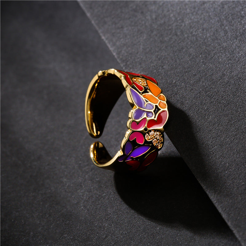 Fashionable Personality Dripping Copper Micro-inlaid Zircon Butterfly Ring Female