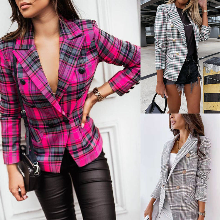 Women's Professional Slim Plaid Suit Jacket