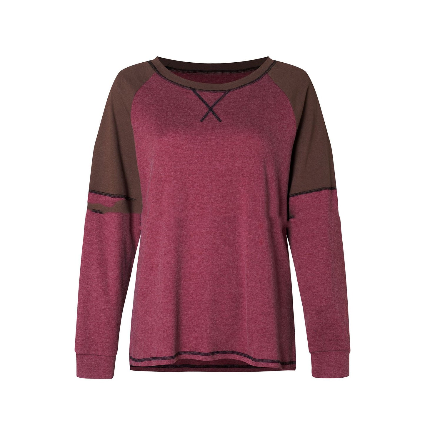 Long Sleeve Stitching Round Neck Casual T-shirt Loose Ladies Top