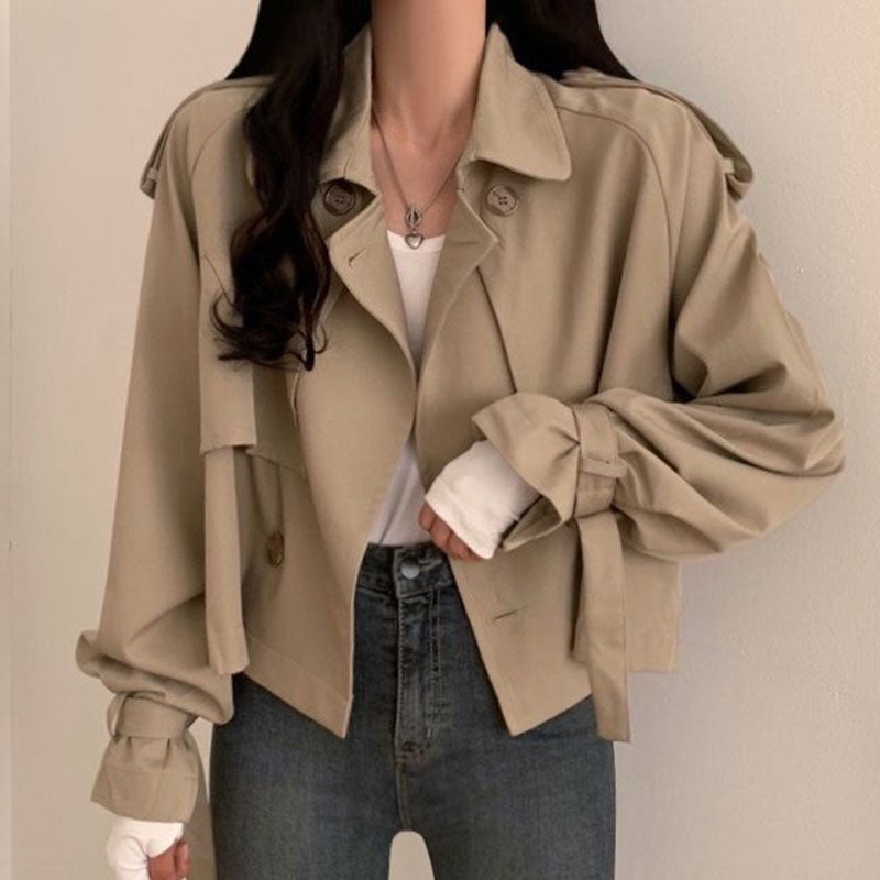 Vintage Style Suit Collar Double Breasted Loose Coat