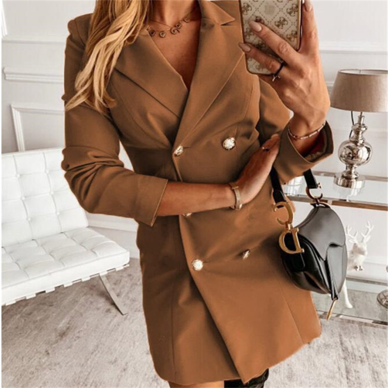 Autumn Winter Long Sleeve Solid Color Double Breasted Women's Small Blazer