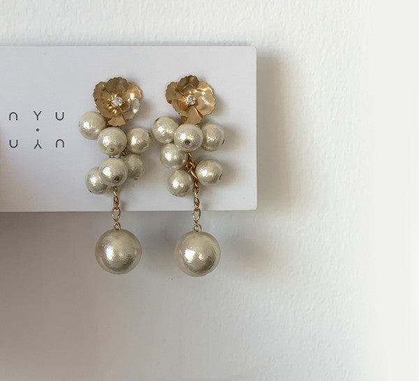 Pearl Frosted Flower Earrings Bridal Stud Earrings For Women