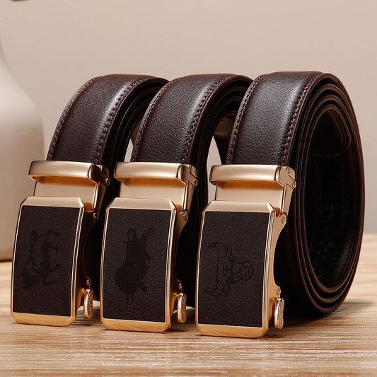 Genuine Leather Cowhide Belt With Automatic Buckle Belt