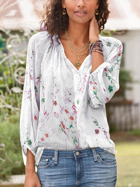 Fashion Women's Loose Printed Stand Collar Shirt