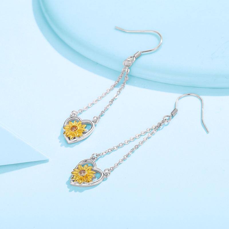 925 Sterling Silver Sunflower Hypoallergenic Heart Dangle Drop Earrings Jewelry For Sensitive Ears