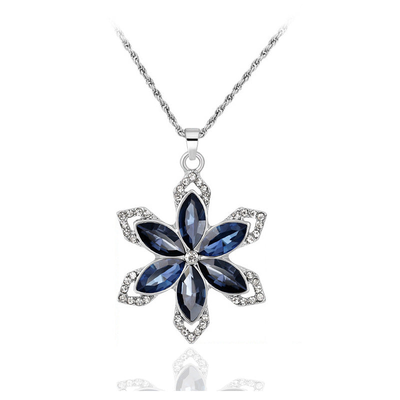 Six Petal Flower Personality Diamond Earrings Necklace Set