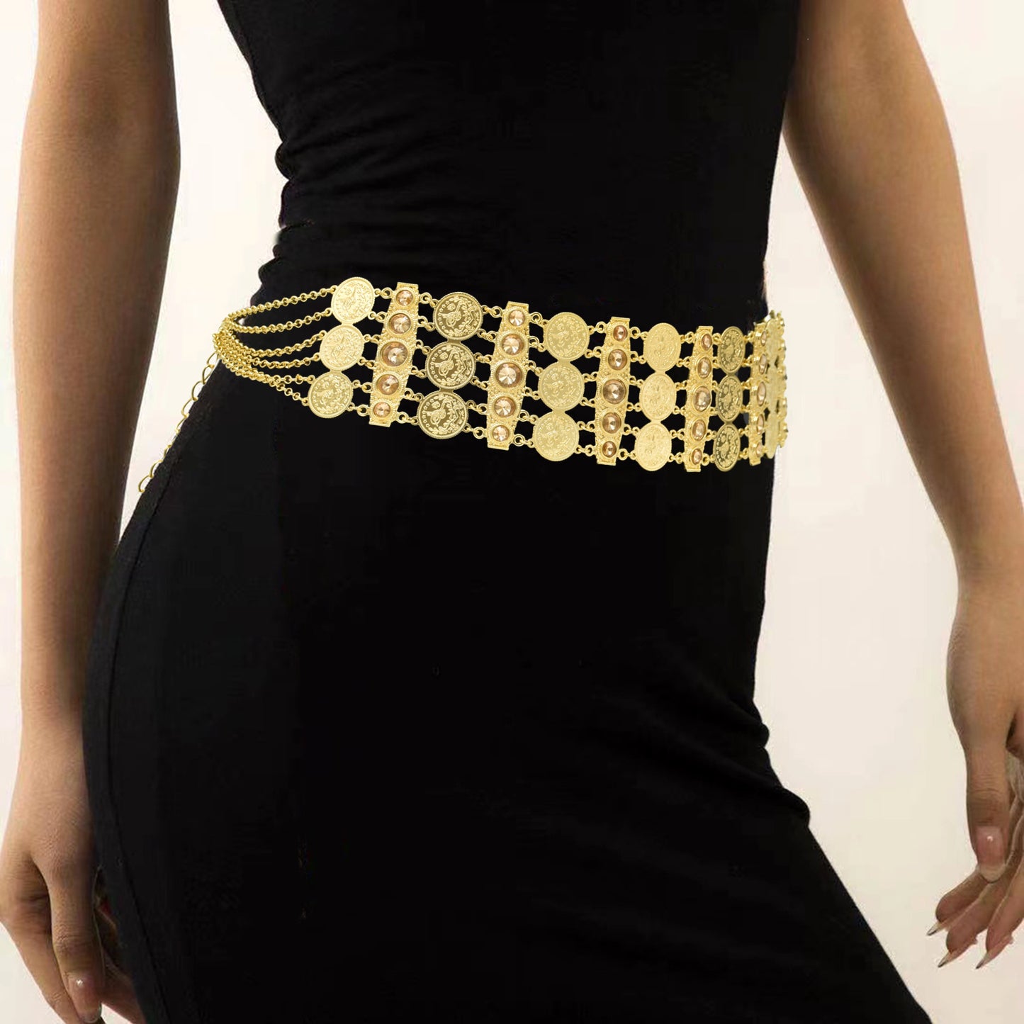 Women's Alloy Gold Plated Diamond Three Layer Wider Waist Chain