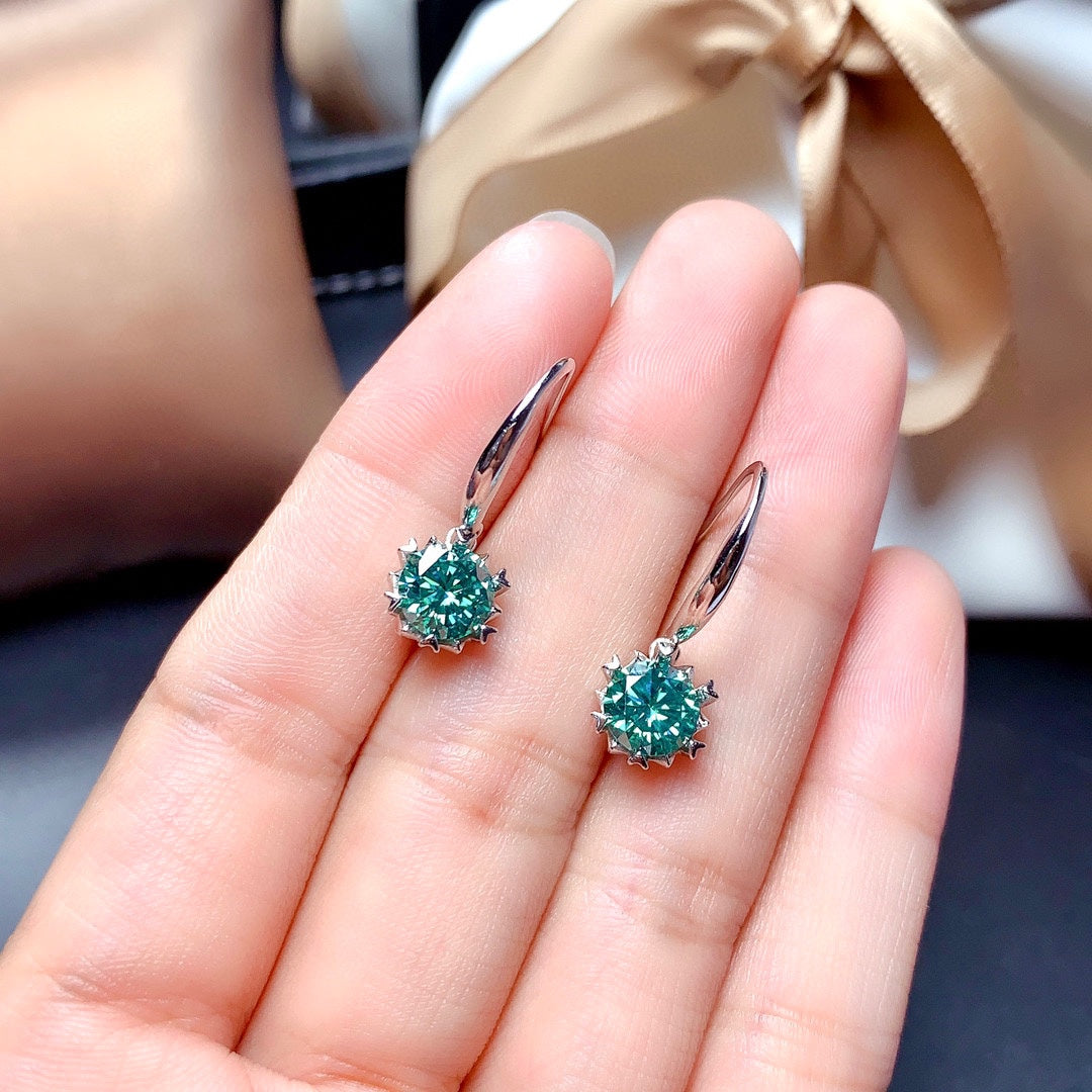 Blue Green Moissan Diamond Earrings Crystals Clean