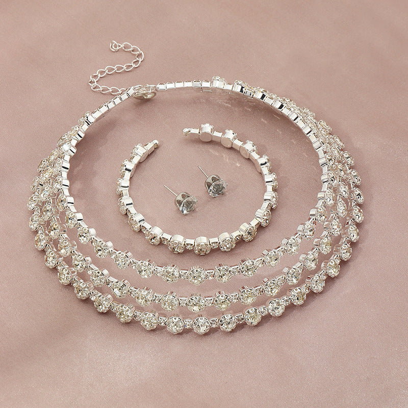 Simple Atmosphere Diamond Necklace Necklace Earrings Bracelet Three-piece Set