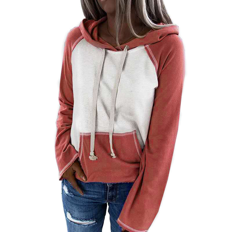 Hooded Pullover Color Matching Casual Women's Sweater