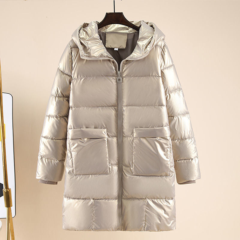 Glossy Mid-length Down Padded Jacket Women Look Thin